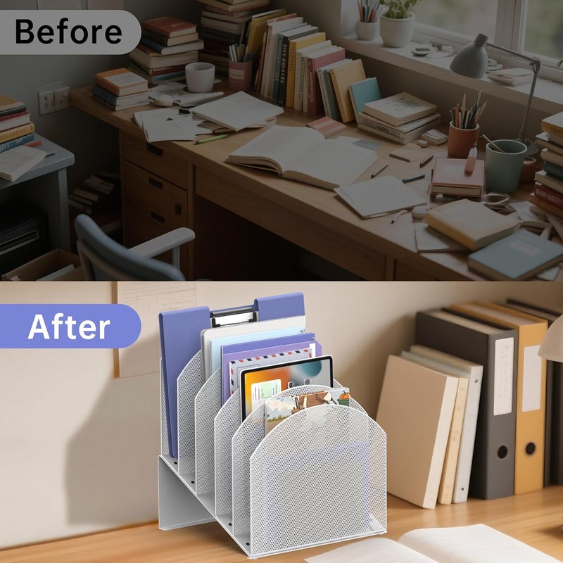 ReePlan Desk File Organizer, Vertical File Folder Organizer with 5-Section, Document & Record Holder and Storage for Home Office School, White - Image 5